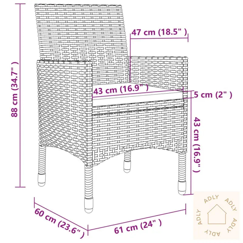 Hagespisegruppe Med Puter 3 Deler Polyrotting Og Glass