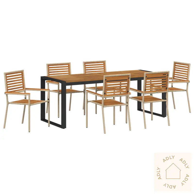 7-Delt Hagemøbelsett I Beige Poly Rattan Akacia