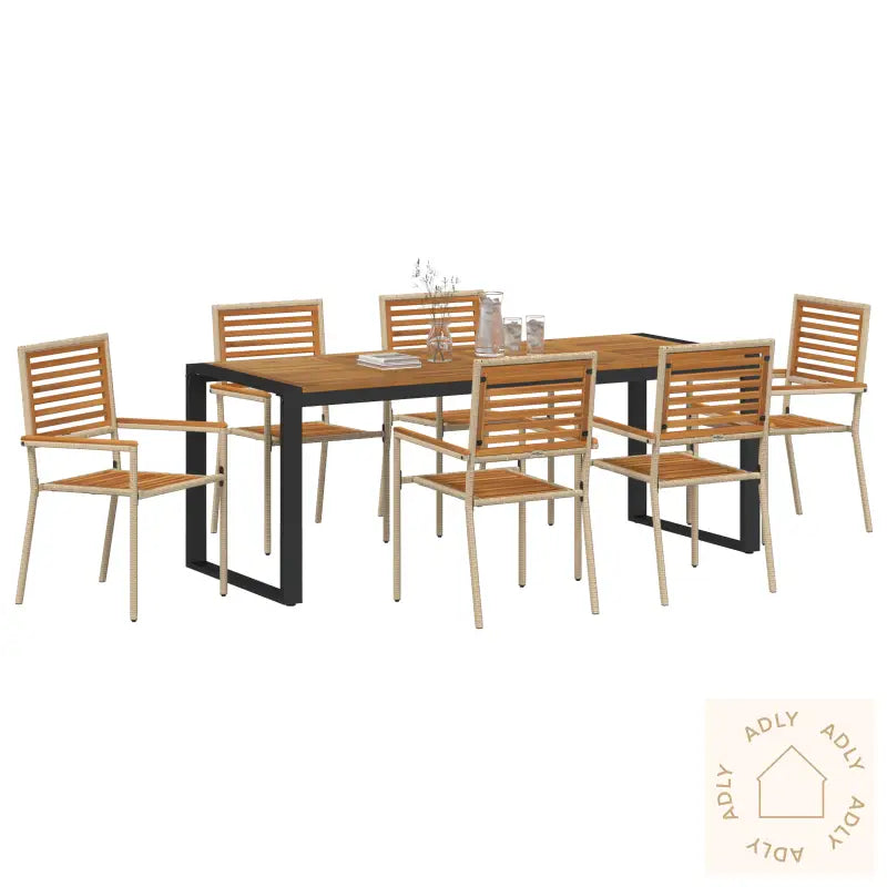 7-Delt Hagemøbelsett I Beige Poly Rattan Akacia