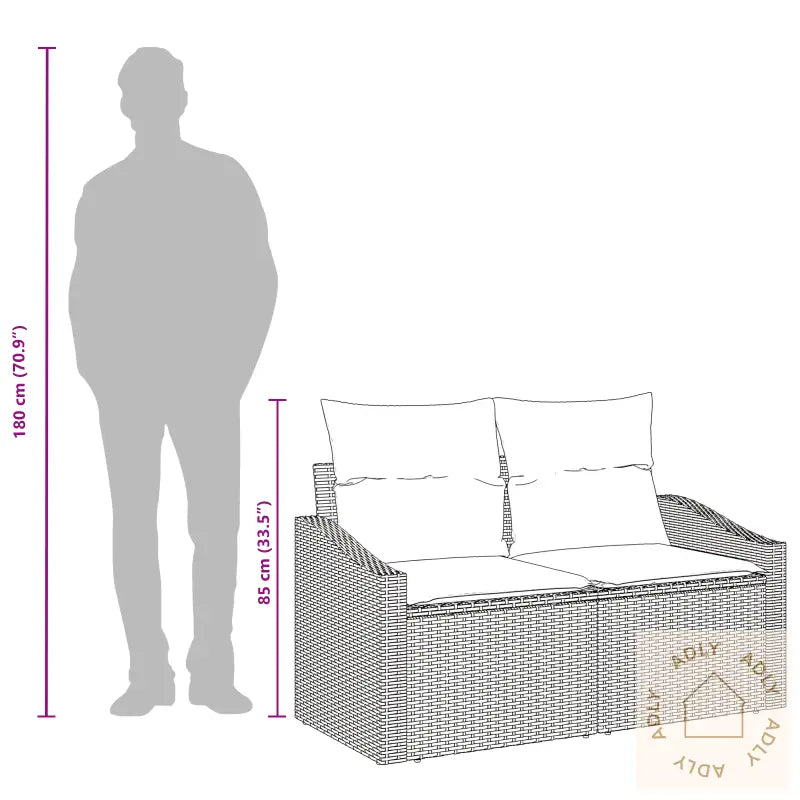 2-Seters Hage-Sofa Med Puter Grå Polyrotting