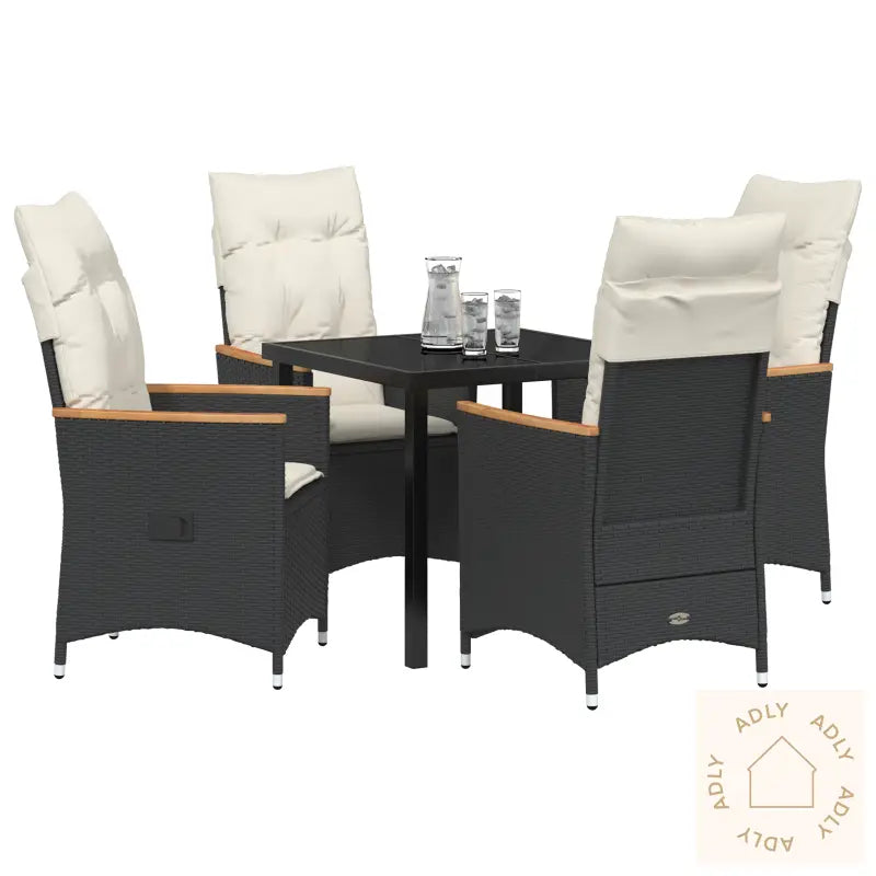 5 Delt Hage Spisebord Set Med Puter Svart Poly-Rotte