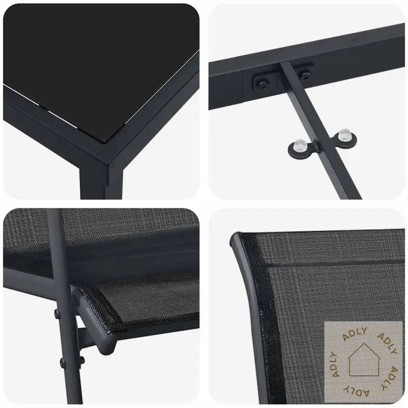 9-Delt Hage Spisebordsett Svart Tekstilene Og Stål