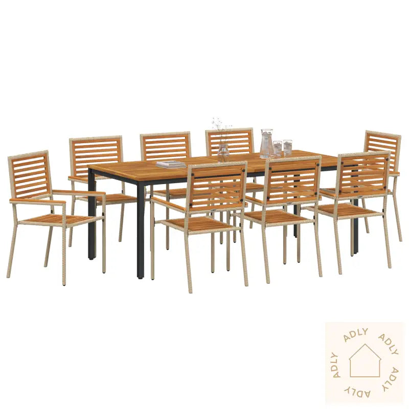 9 Dels Hage Spisebordsett Beige Polyrotting Akasie