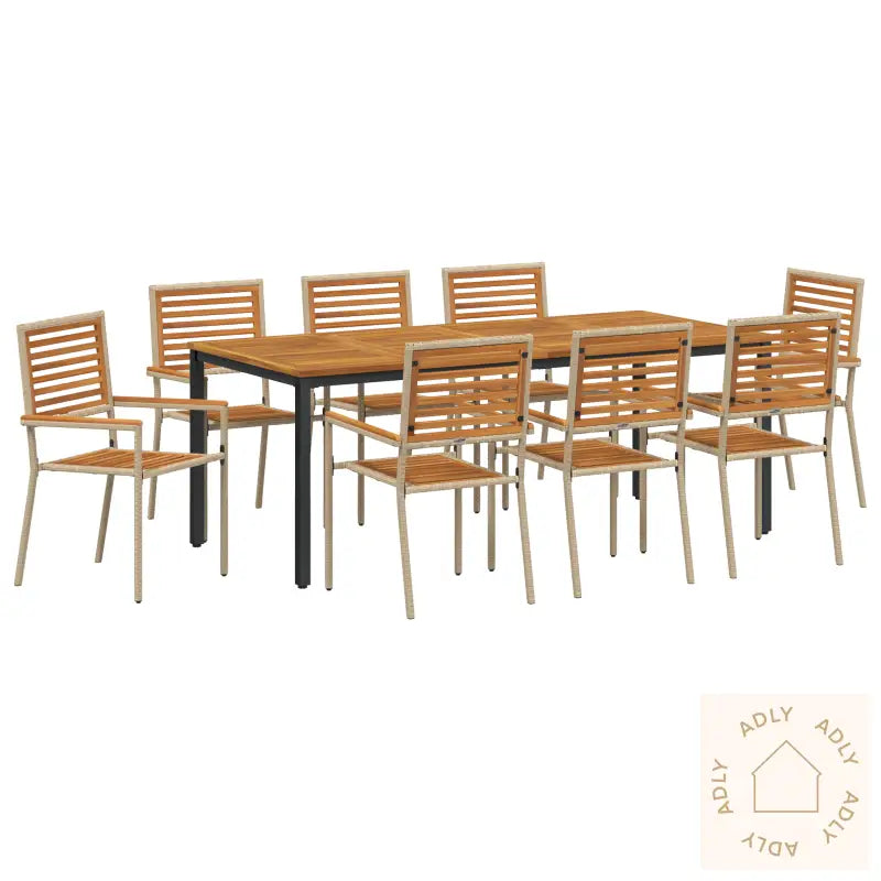 9 Dels Hage Spisebordsett Beige Polyrotting Akasie