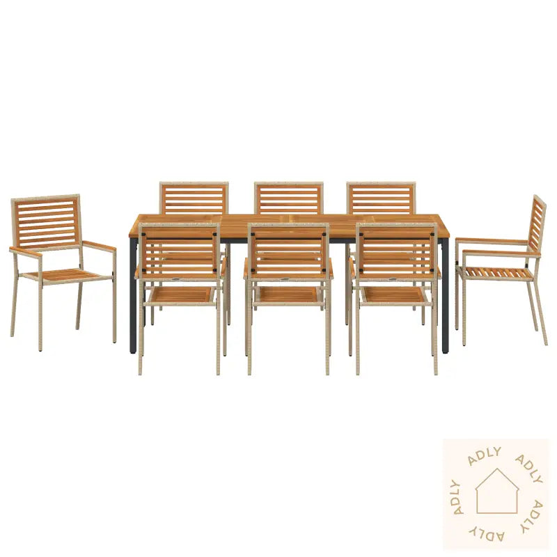 9 Dels Hage Spisebordsett Beige Polyrotting Akasie
