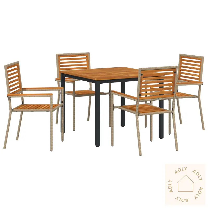 5-Delers Hage Spisebordsett Beige Poly Rattan Akasie