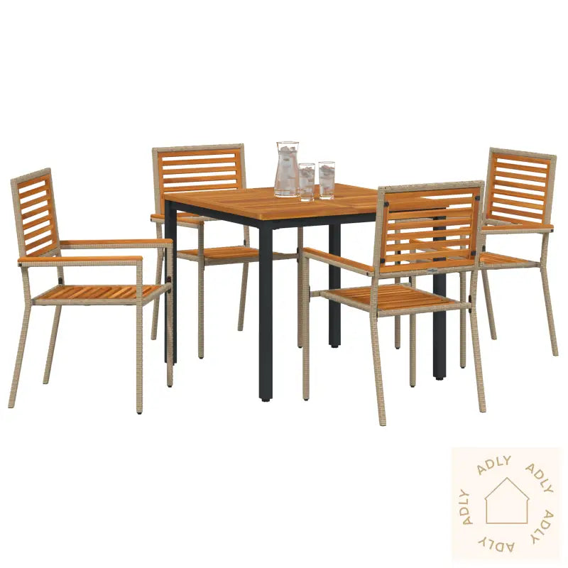 5-Delers Hage Spisebordsett Beige Poly Rattan Akasie