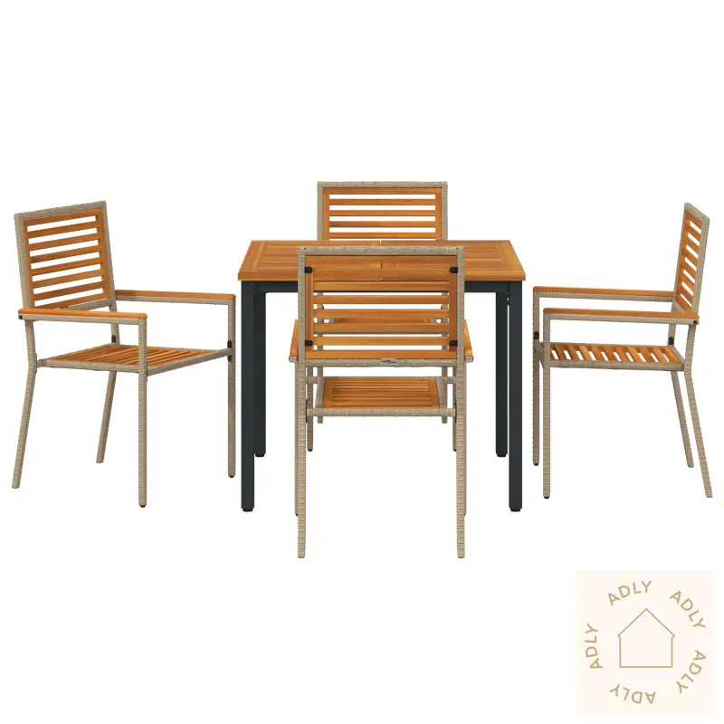 5-Delers Hage Spisebordsett Beige Poly Rattan Akasie