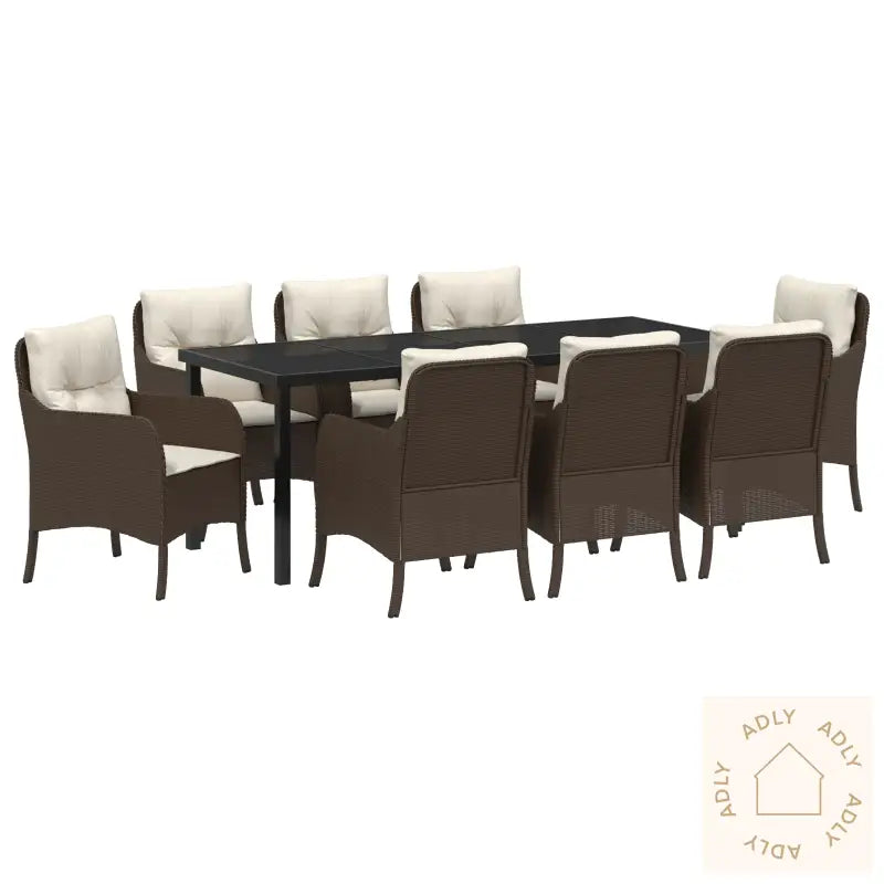 9-Delt Hage Spisestuesett Med Puter, Brun Poly Rattan