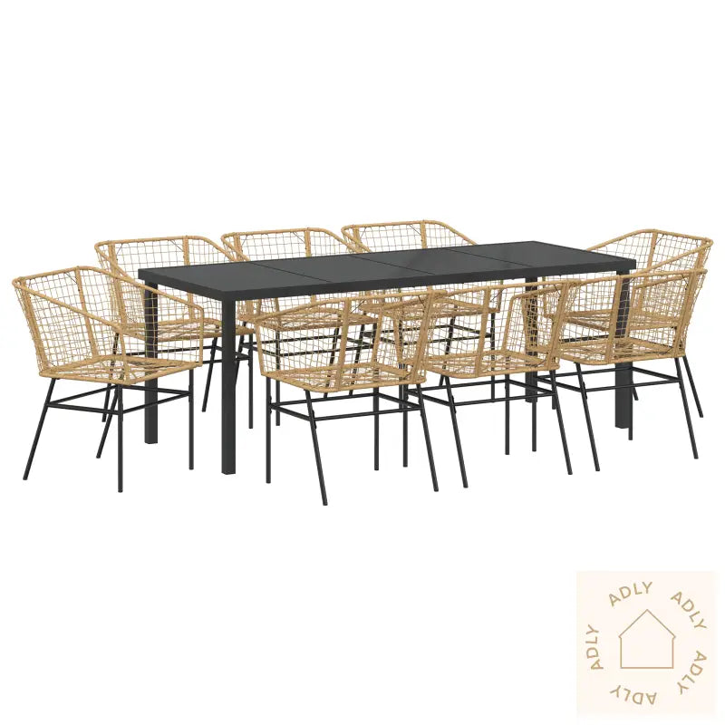 9 Delt Hage Spise Sett Brun Poly Rattan