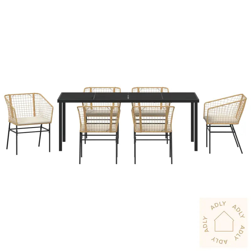 7 Delt Hagedining Sett Med Puter Brun Poly Rott