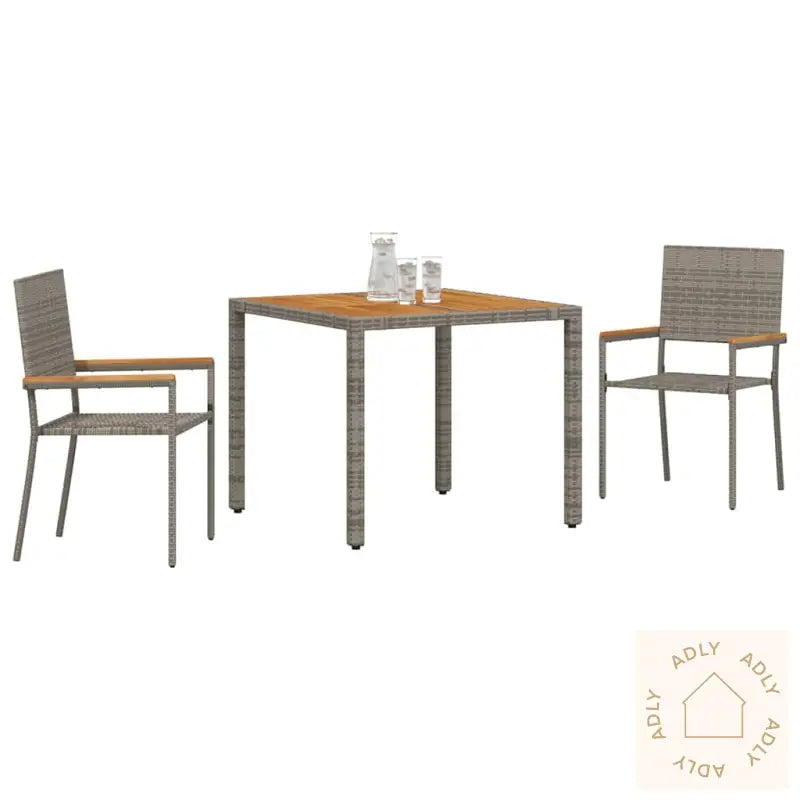 3 Delt Hage Spisegruppe Grå Poly Rattan