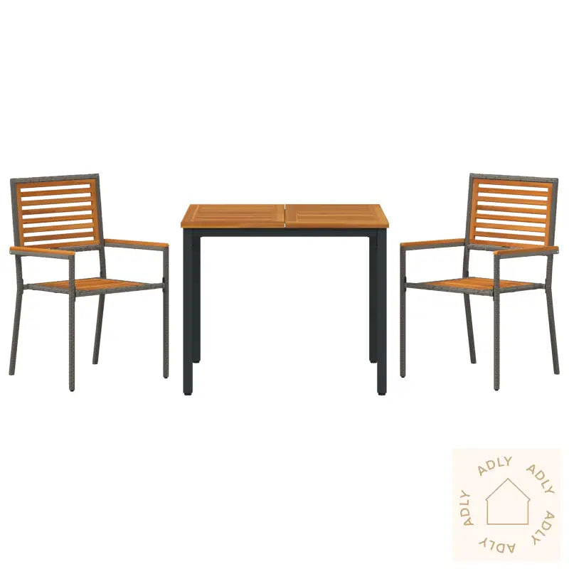 3-Delt Hagemøbelssett Grå Polyrotting Akasietre