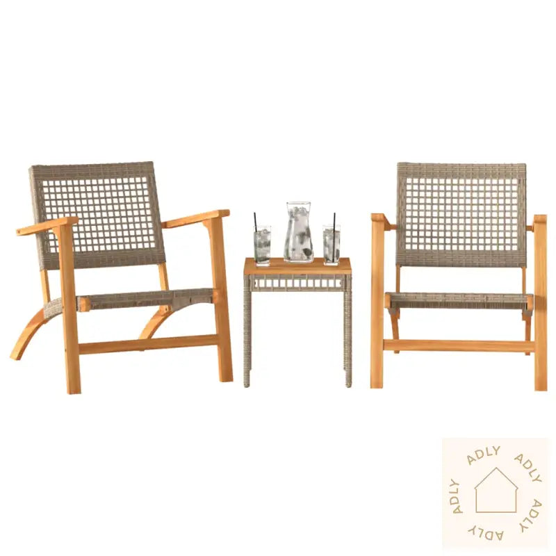 Bistrosett 3 Deler Beige Polyrotting Og Heltre Akasie
