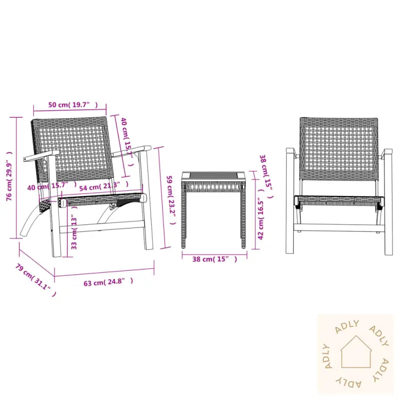 Bistrosett 3 Deler Beige Polyrotting Og Heltre Akasie