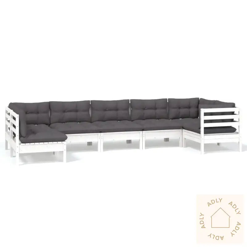 Hagesofagruppe Med Puter 7 Deler Furu Hvit