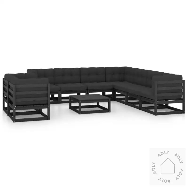 Hagesofagruppe Med Puter 10 Deler Svart Heltre Furu