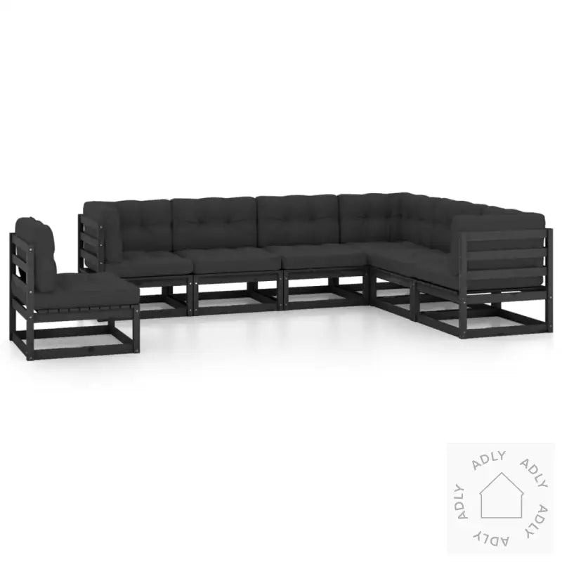 Hagesofagruppe Med Puter 7 Deler Svart Heltre Furu