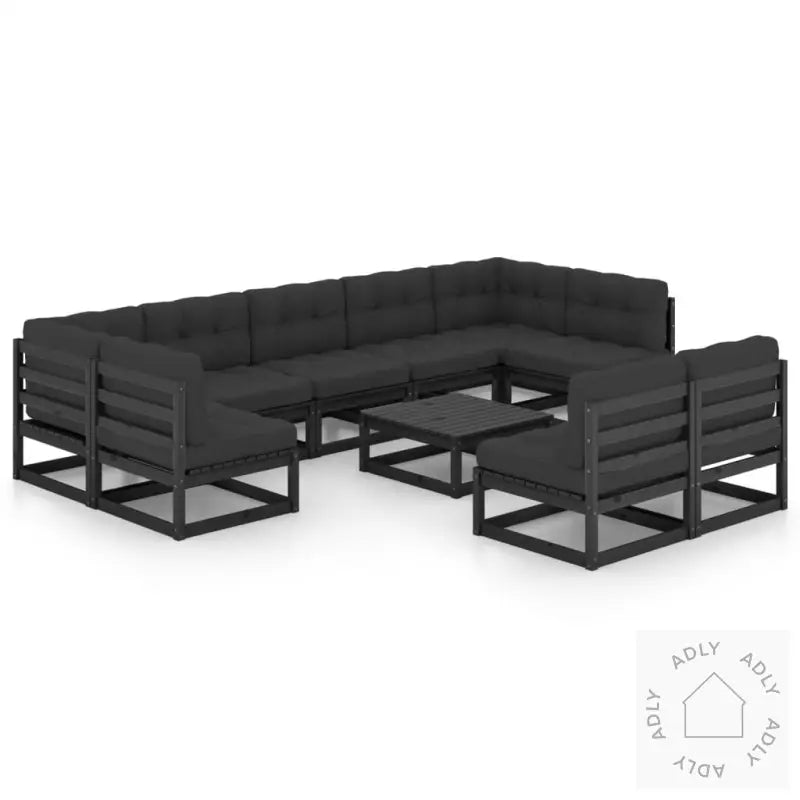Hagesofagruppe Med Puter 10 Deler Svart Heltre Furu