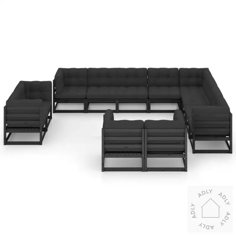 Hagesofagruppe Med Puter 12 Deler Svart Heltre Furu