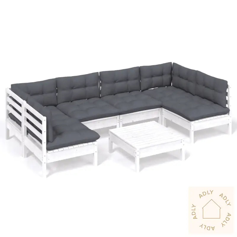 Hagesofagruppe Med Puter 7 Deler Hvit Heltre Furu