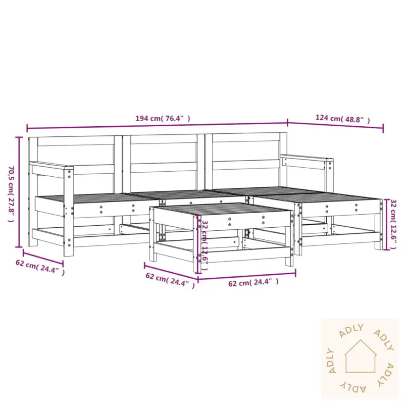 Hagesofagruppe Hvit 5 Deler Heltre Furu