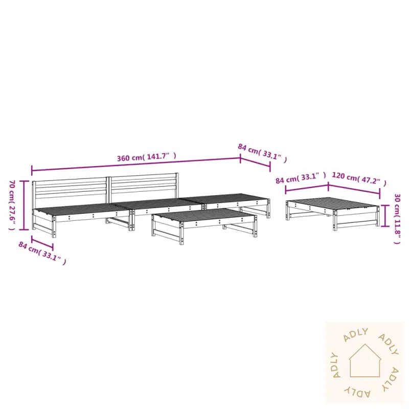 Hagesofagruppe Svart 5 Deler Heltre Furu