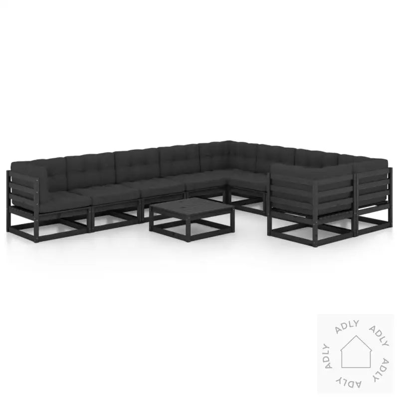 Hagesofagruppe Med Puter 10 Deler Svart Heltre Furu