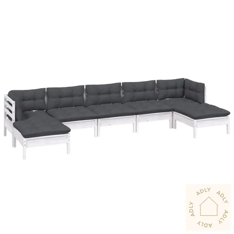Hagesofagruppe Med Puter 7 Deler Furu Hvit