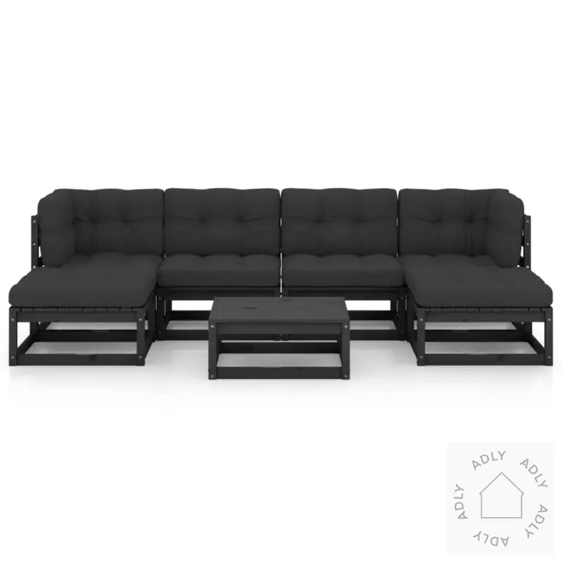 Hagesofagruppe Med Puter 7 Deler Svart Heltre Furu