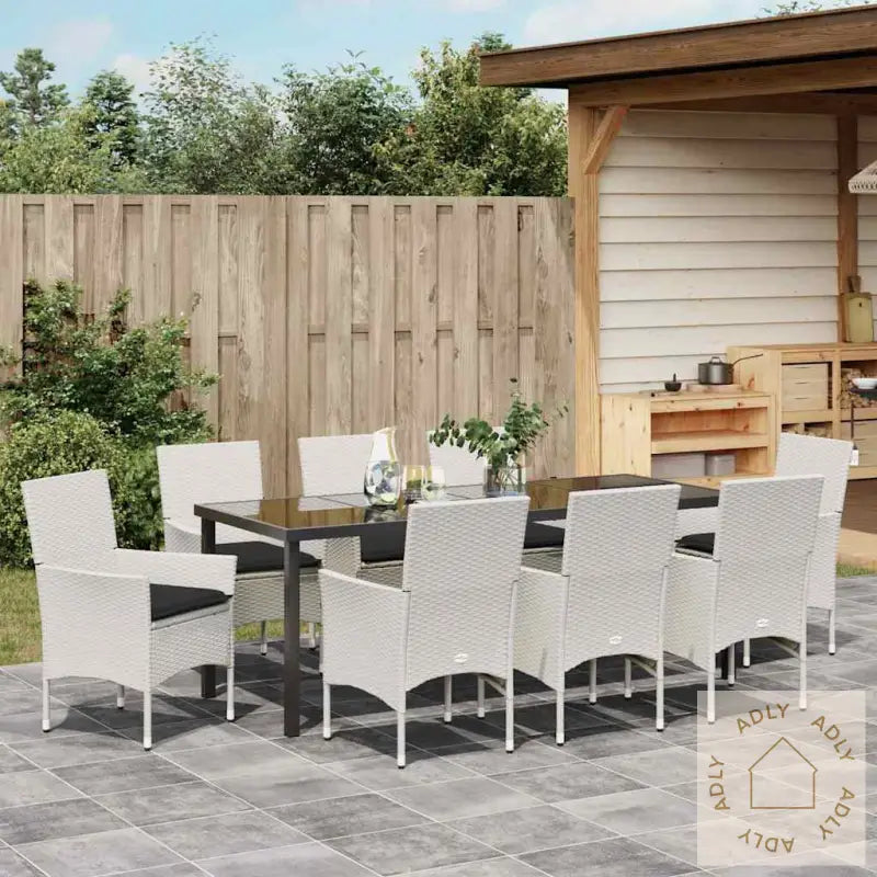 9-Delt Hage Spisegruppe Med Puter, Hvit Poly Rattan