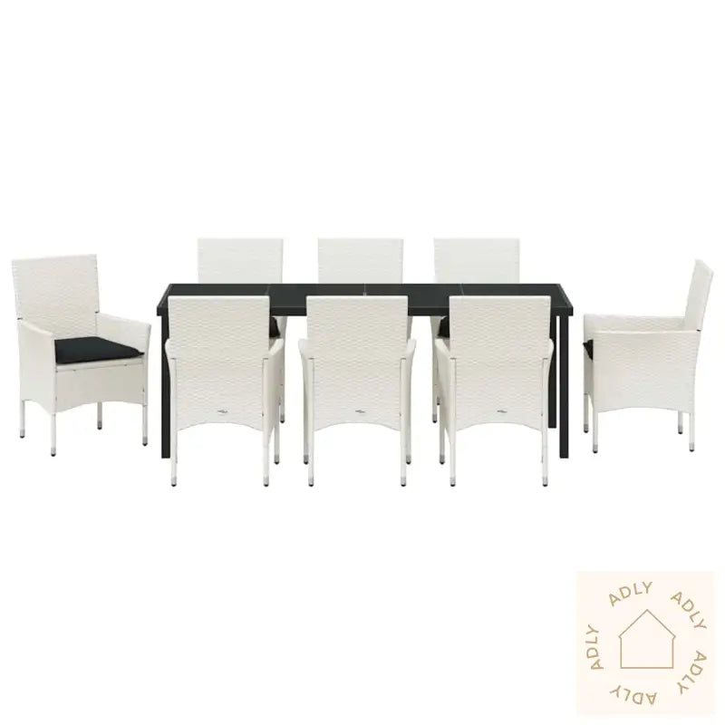 9-Delt Hage Spisegruppe Med Puter, Hvit Poly Rattan