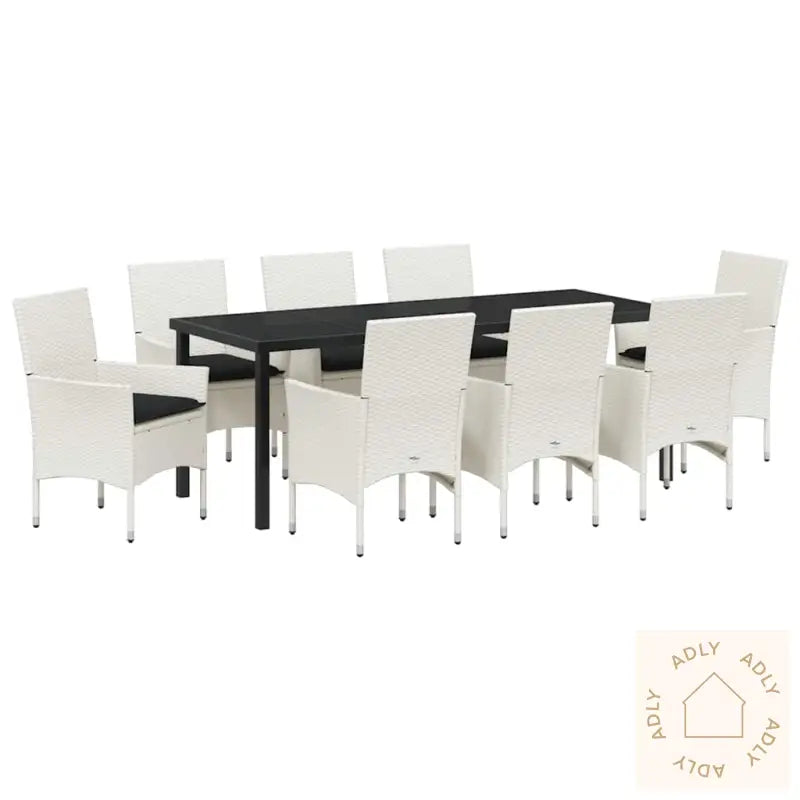 9-Delt Hage Spisegruppe Med Puter, Hvit Poly Rattan