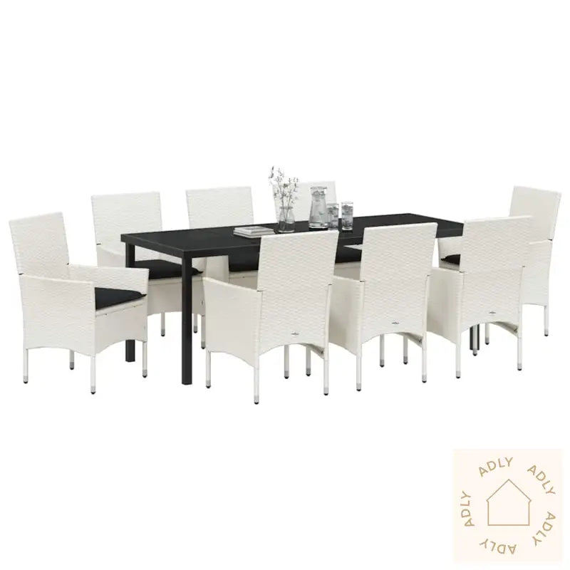 9-Delt Hage Spisegruppe Med Puter, Hvit Poly Rattan