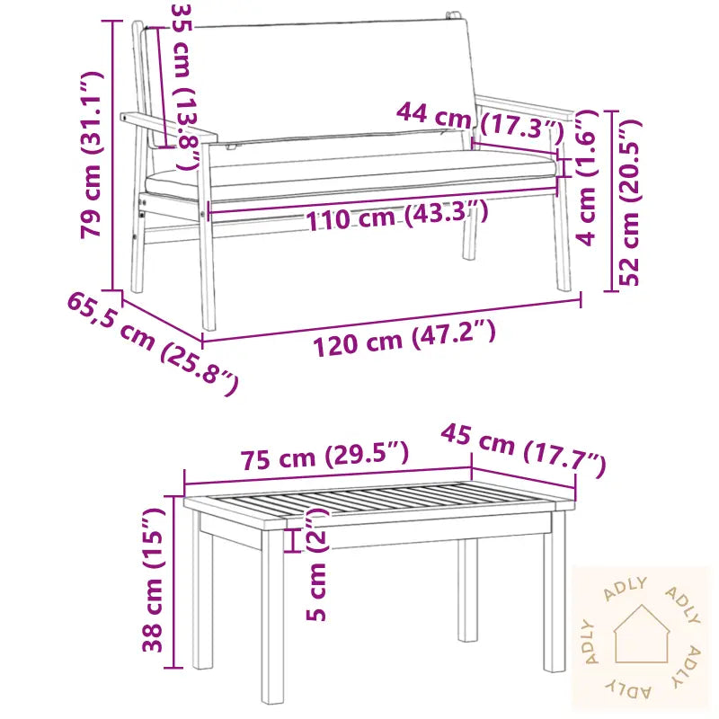 4-Delt Hagesofa Sett Med Puter I Solid Akasietre