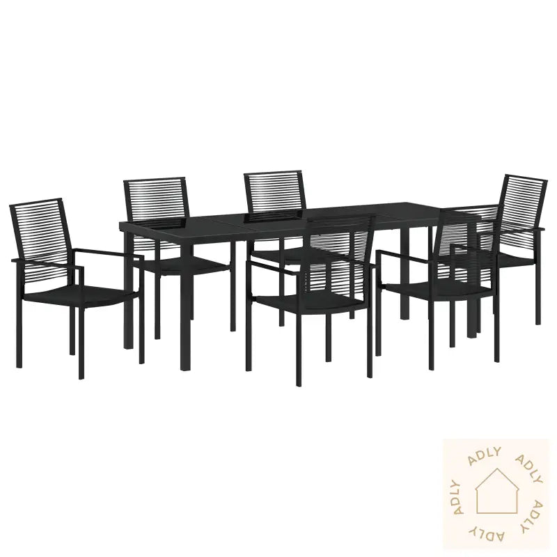 7-Delte Hage Spisesett Svart Pvc Rattan