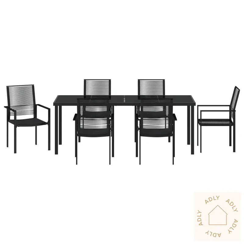 7-Delte Hage Spisesett Svart Pvc Rattan