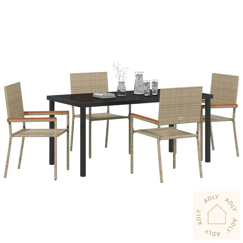 5 Delt Hage Spisebordsett Beige Poly Rottning