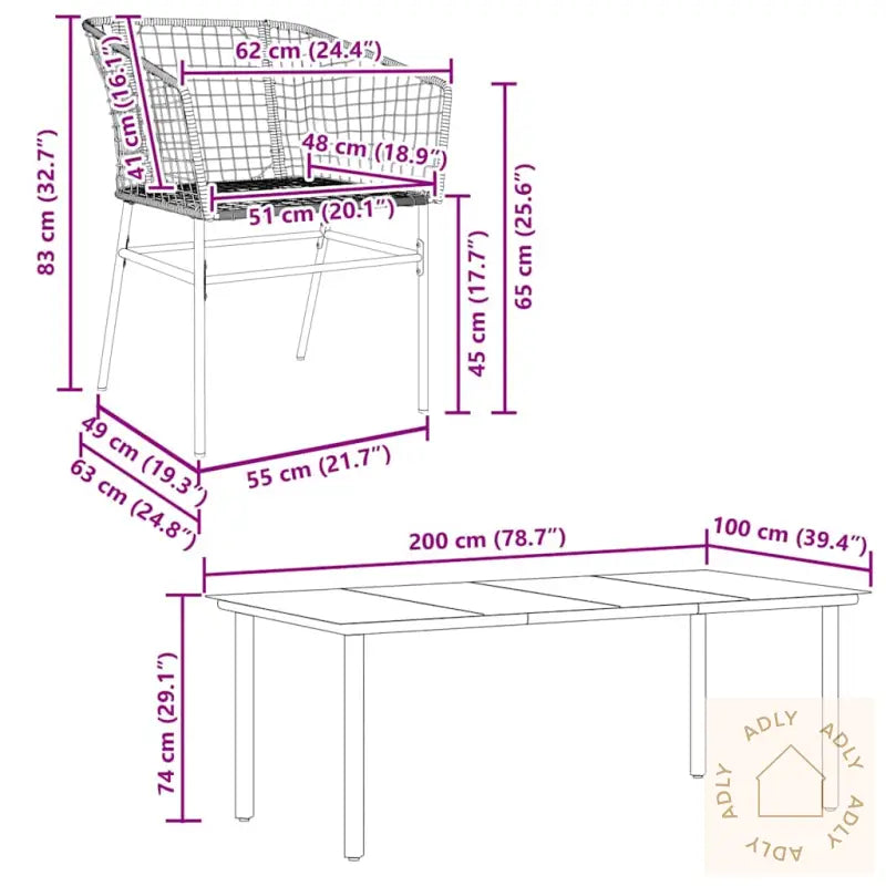 Hagespisegruppe 9 Deler Brun Polyrotting Glass