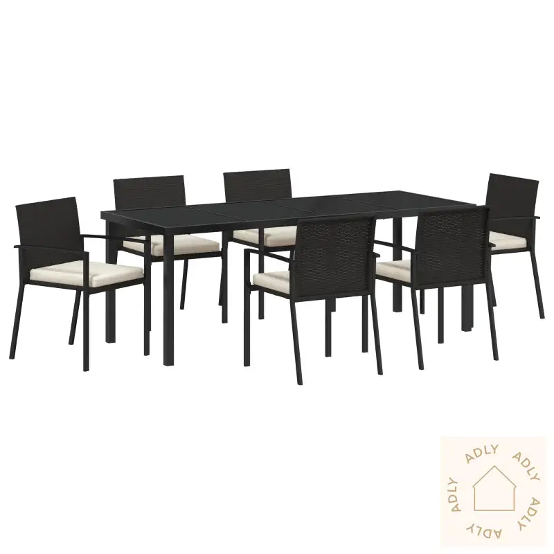 7-Delt Hage Spisebordsett Svart Poly Rattan