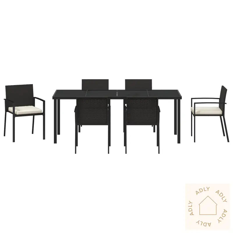 7-Delt Hage Spisebordsett Svart Poly Rattan