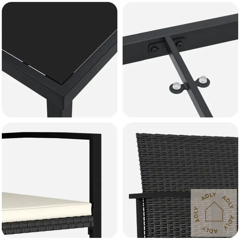 7-Delt Hage Spisebordsett Svart Poly Rattan