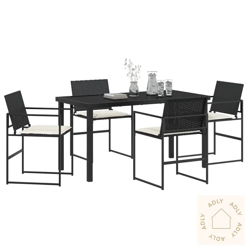 5 Delt Hage Spise Sett Med Puter Svart Poly Rattan