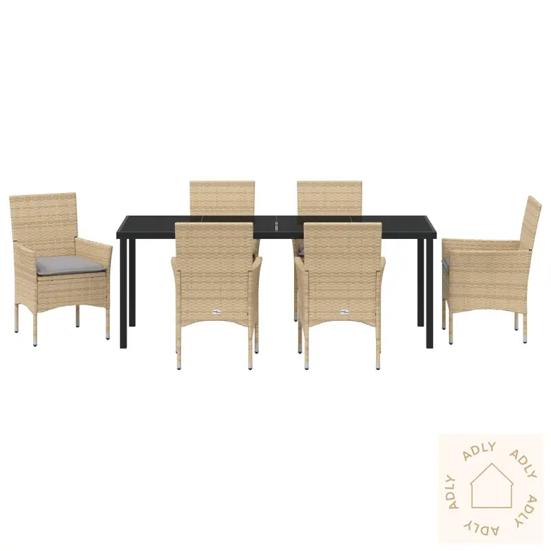 7-Delt Hage Spisegruppe Med Puter Beige Poly Rattan