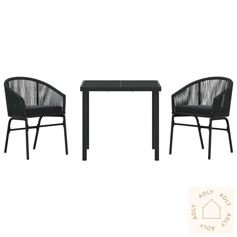 3 Delt Hage Spisebord Sett - Svart Poly Rattan