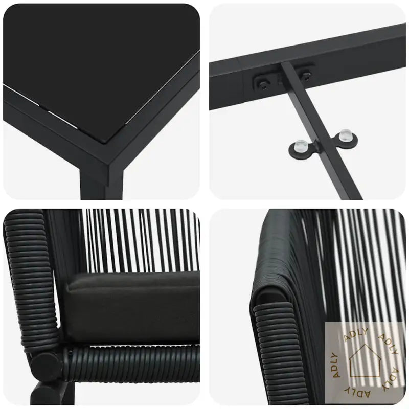 3 Delt Hage Spisebord Sett - Svart Poly Rattan
