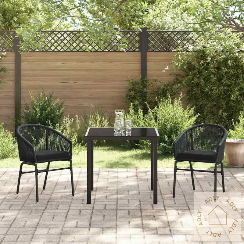 3 Delt Hage Spisebord Sett - Svart Poly Rattan