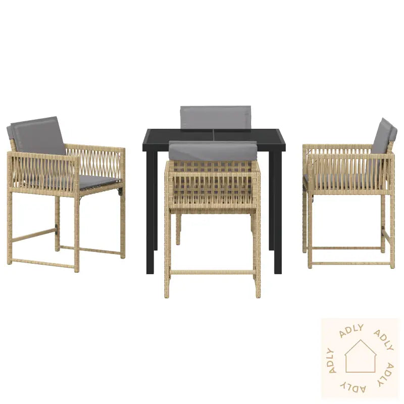 5-Delt Hagemøbelsett Med Puter Beige Poly Rattan