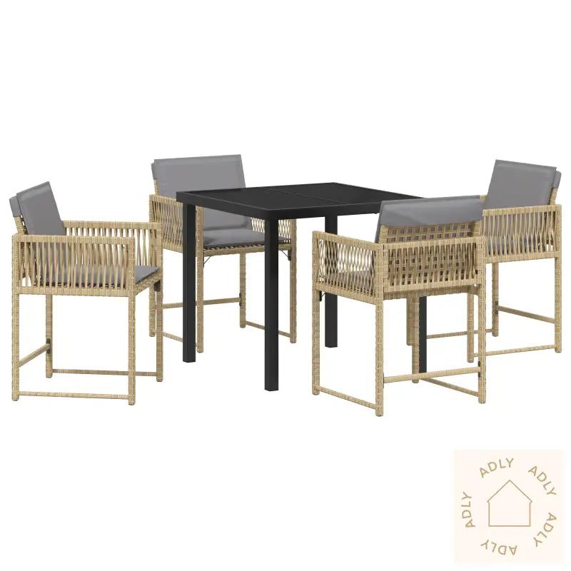 5-Delt Hagemøbelsett Med Puter Beige Poly Rattan