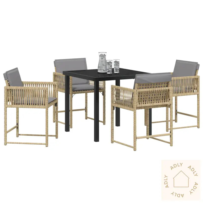 5-Delt Hagemøbelsett Med Puter Beige Poly Rattan